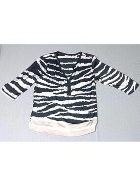 Chicos 3/4 Sleeve Tunic Top Blouse Womens Size 2 Black And White Zebra...